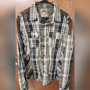 Akademiks Plaid Button Down Shirt with Studded Accents
